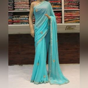 Brand New Turquoise Embroidery Saree